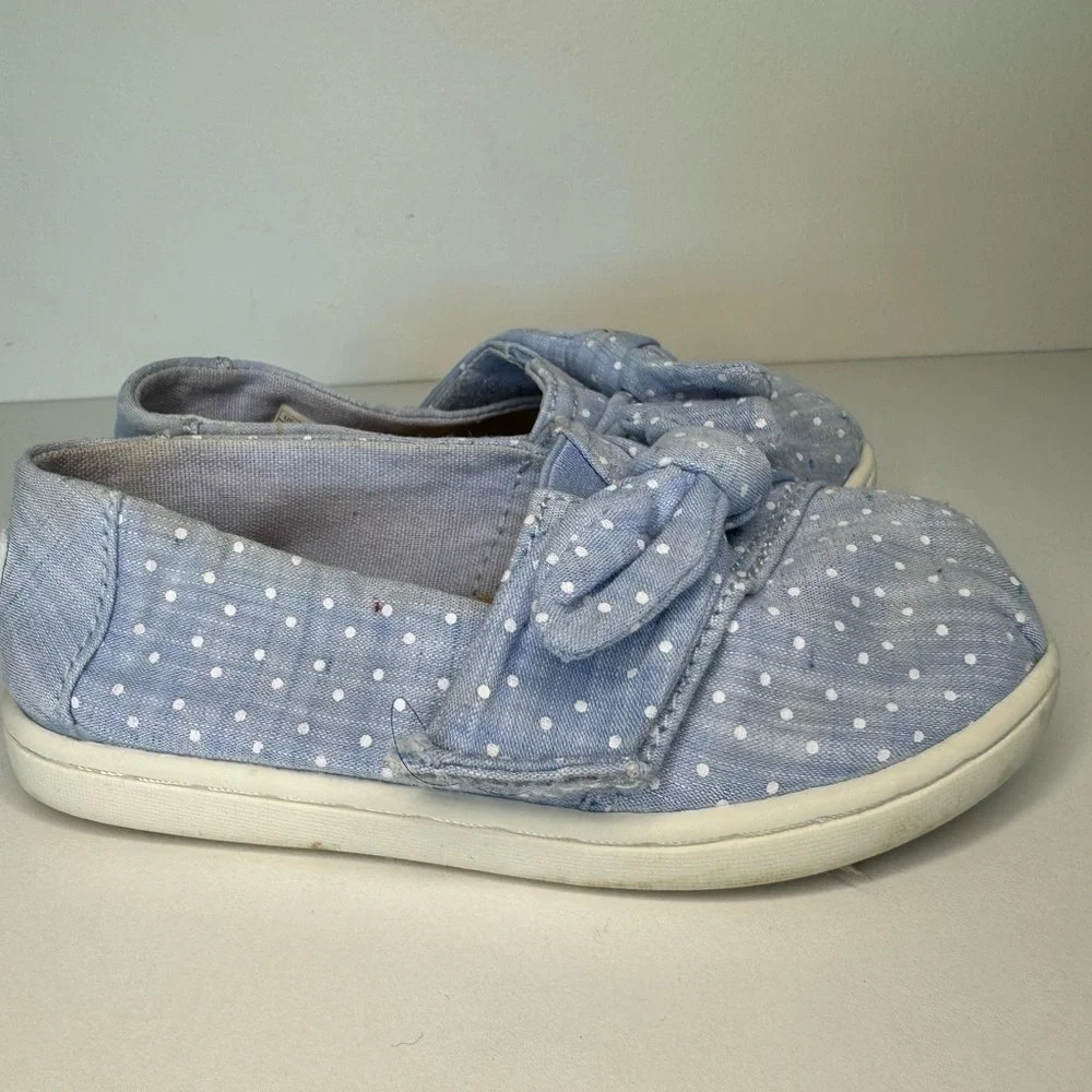 Toms Girls Shoes Light Blue Dots/Bow Toddler 8